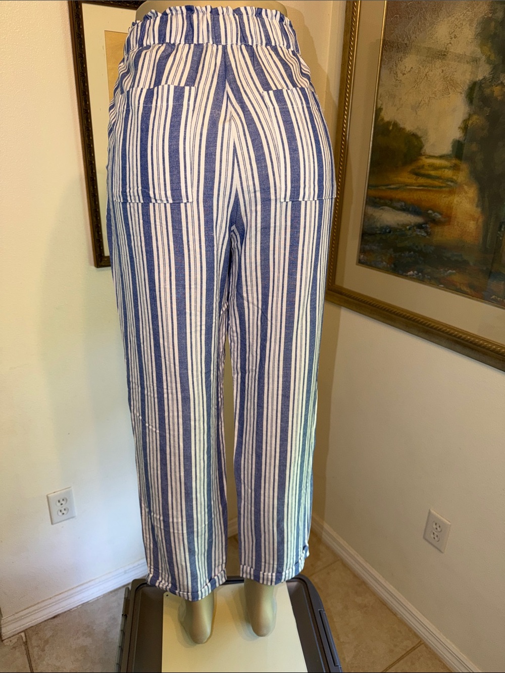 NWOT LOFT Blue & White Striped Linen Drawstring Pants w/Pockets - Picture 13 of 15